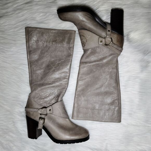 NWOB|Ralph Lauren Delsa Taupe Leather Heeled Riding Boots, 6 - Picture 3 of 10